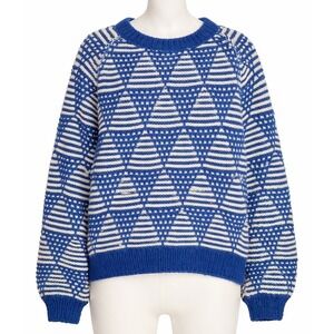 Vintage Elegant Passage Sz L Blue 100% Wool Heavyweight Fisherman Sweater Cozy